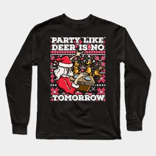 Santa Claus Deer DJ Dancing ReinDeer Party Fun Christmas Pun Long Sleeve T-Shirt